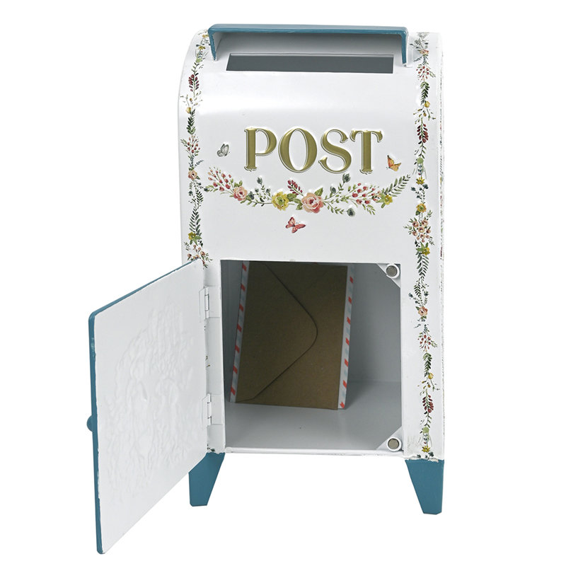 Vintage Wedding Mailbox, Farmhouse Metal Post Box Decorative Mailboxes for Letters Cards Collection and Tabletop Decor