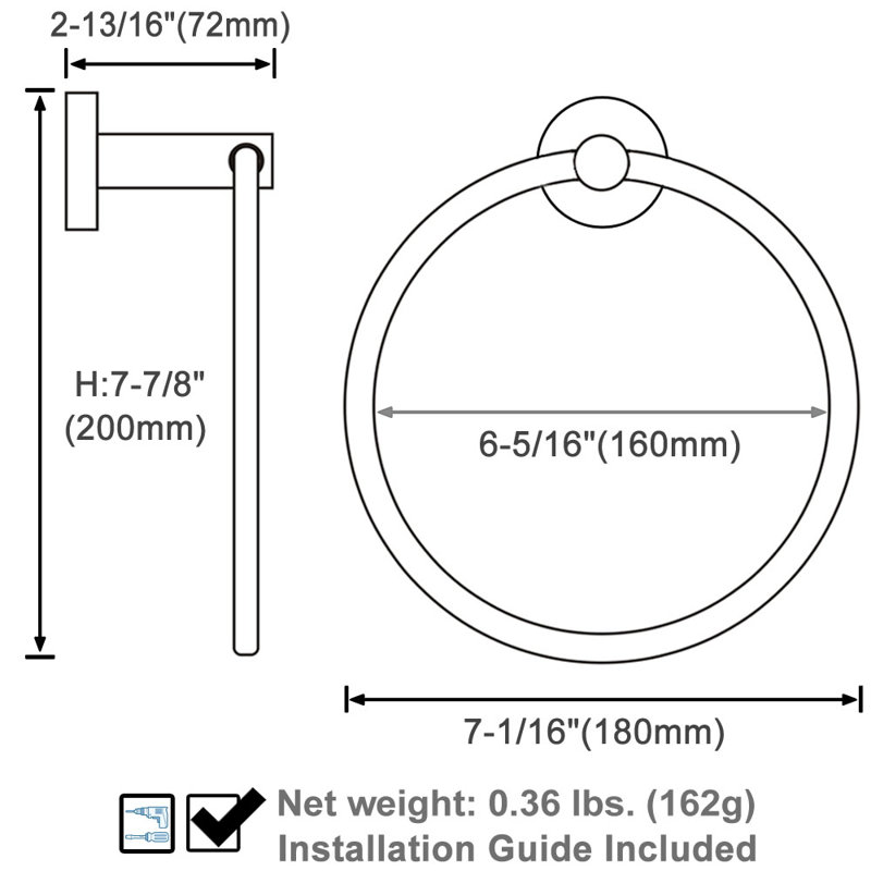 Anneau à serviettes en acier inoxydable, Laiton brossé