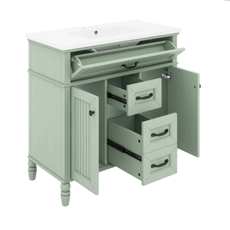 Meuble-lavabo 36 po avec lavabo, tiroirs et armoires, Noir, Vert