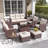 Lark Manor™ 10 Pieces Patio Furniture Set with Swivel Chairs, Rattan Wicker Rocking Glide Chairs with 44" Propane Gas Fire Pit Table Conversation Set-455631186