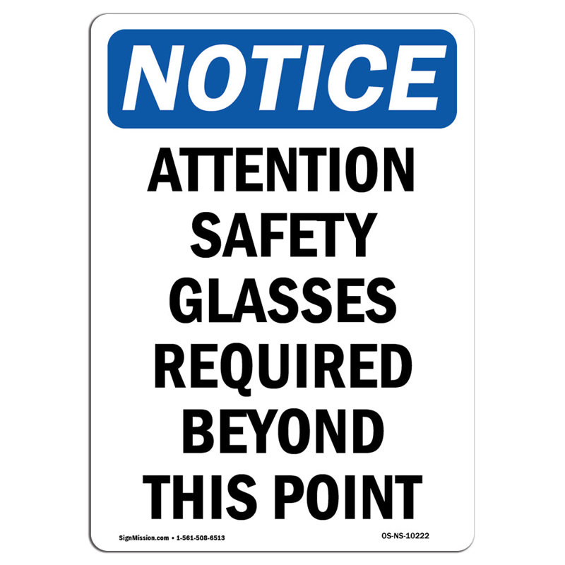 Attention, lunettes de sécurité requises, H 24 po x l 18 po x P 0,1 po