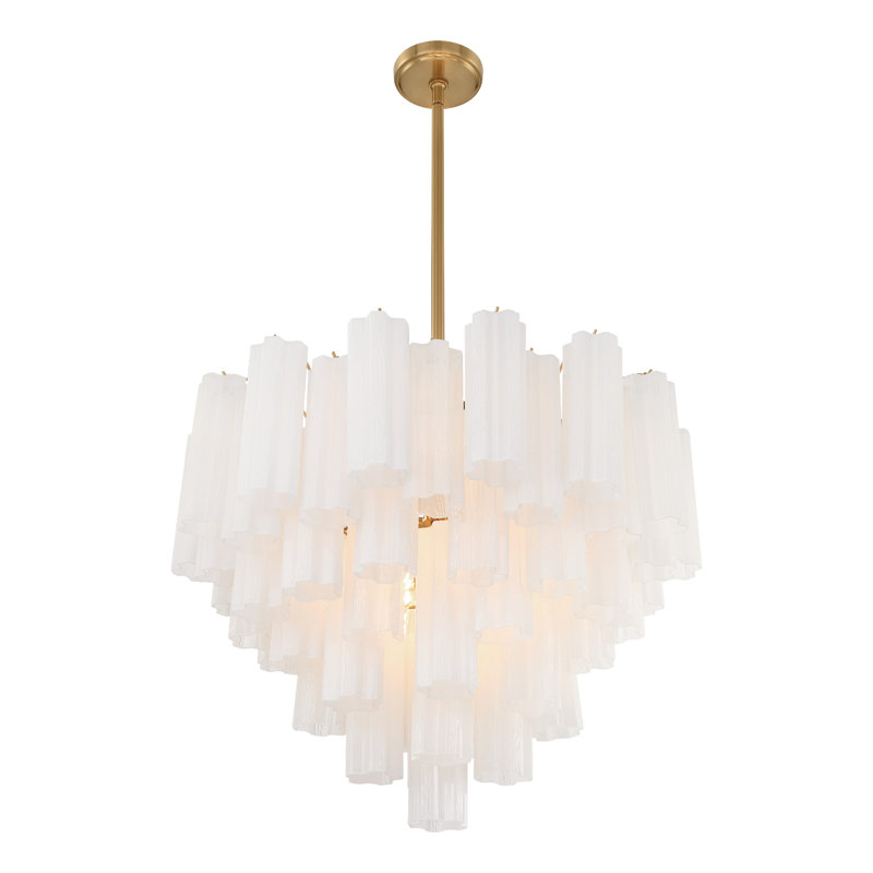 Lustre Clela, Laiton vieilli, H 21,5 po x l 26,75 po x P 26,75 po, Blanc