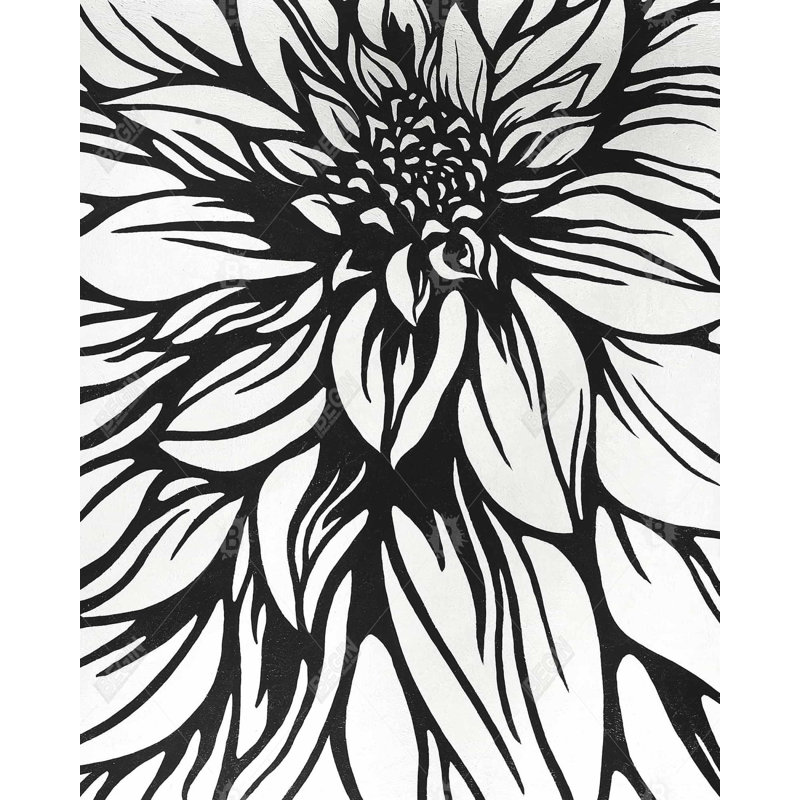 Style de contour de fleur de dahlia - décor de chambre en toile noire, H 60 po x l 48 po