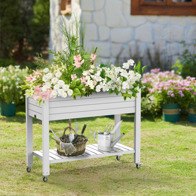 Lit de jardin surélevé en résine sur roulettes l 43,35 po Ashen Gramercie (gris clair)