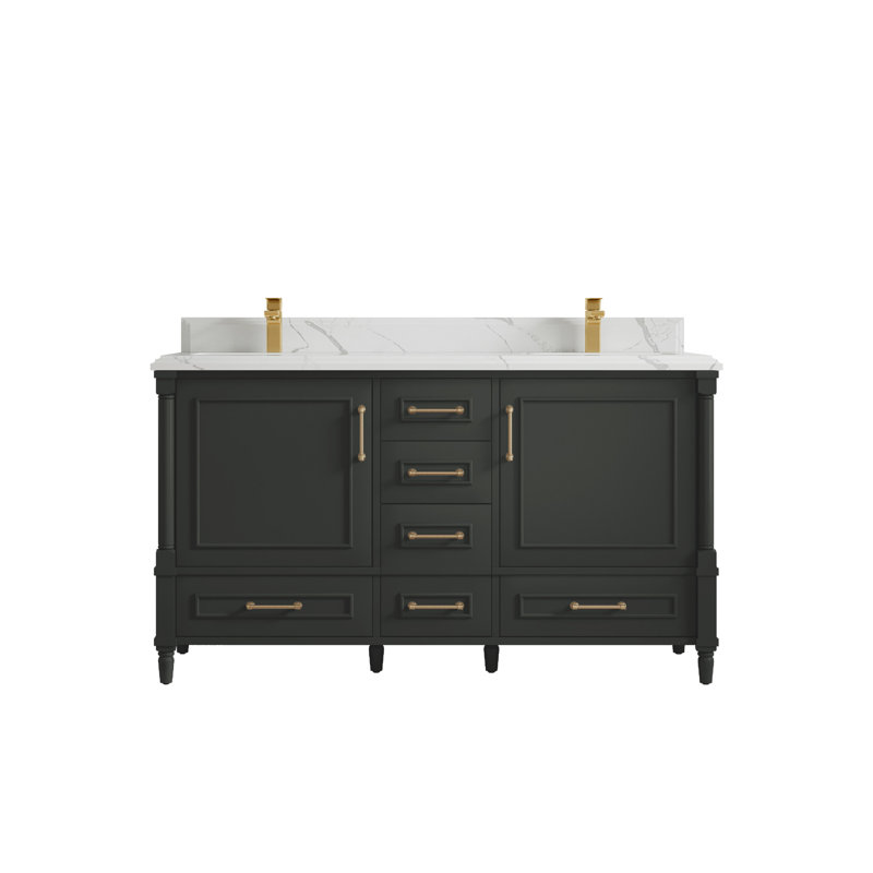Ensemble de meuble-lavabo double 60 po Aberdeen, Calacatta Laza, Bitume
