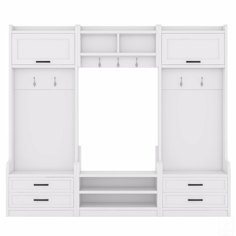4-In-1 Detachable Hall Tree With Storage And 7 Hooks, Multiple Functions Hallway Coat Rack With Storage Drawers And Cabinet, White  Shoe Bench