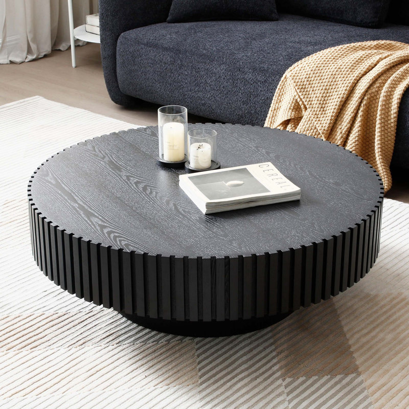 Table basse en bois aggloméré Table basse ronde en bois pour salon, appartement, 13.42" H x 39.37" W x 39.37" D