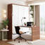 Full Size Murphy Bed With Foldable Desk – Space Saving Wall Bed - Walnut & White
