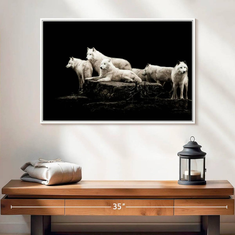 Loups blancs, Cadre flottant blanc, 25 po x 17 po