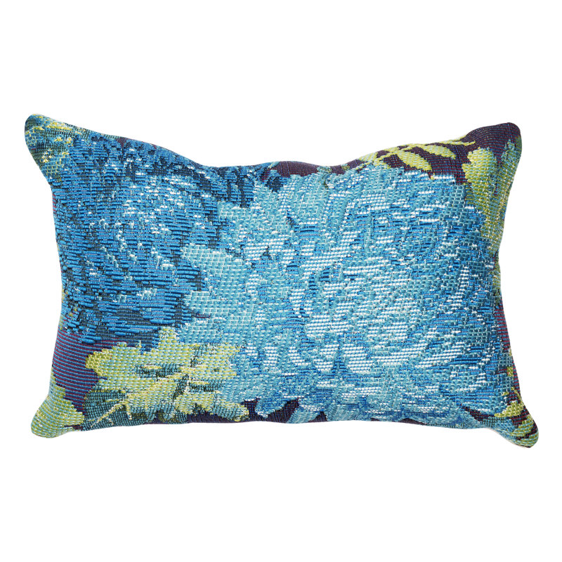 Floral Outdoor Throw Pillow, Blue/Green, Rectangular