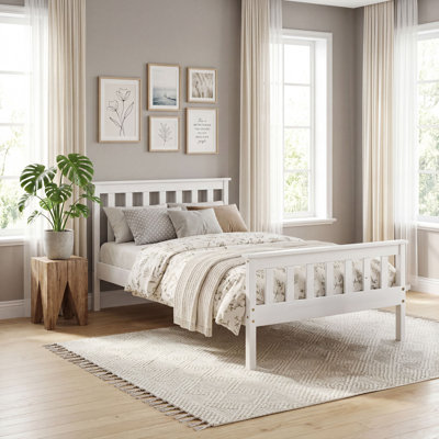 Structure de lit simple Clerise avec tête et pied de lit, plateforme en bois avec 13 lattes de bois, aucun sommier requis, assemblage facile, style maison de campagne pour chambre d'enfant simple (38 x 75)