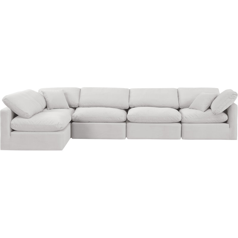 Itala Velvet L-Shaped Sectional Reversible, Cream Velvet