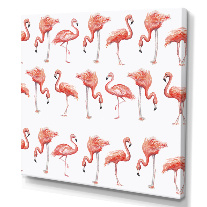 Flamant rose, croquis, H 16 po x l 16 po x P 1 po, Toile tendue