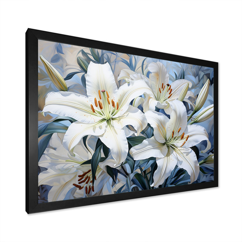 «Lilies Blossoms In Bloom VI», reproduction sur toile, Cadre simple noir, H 16 po x l 32 po x P 1 po