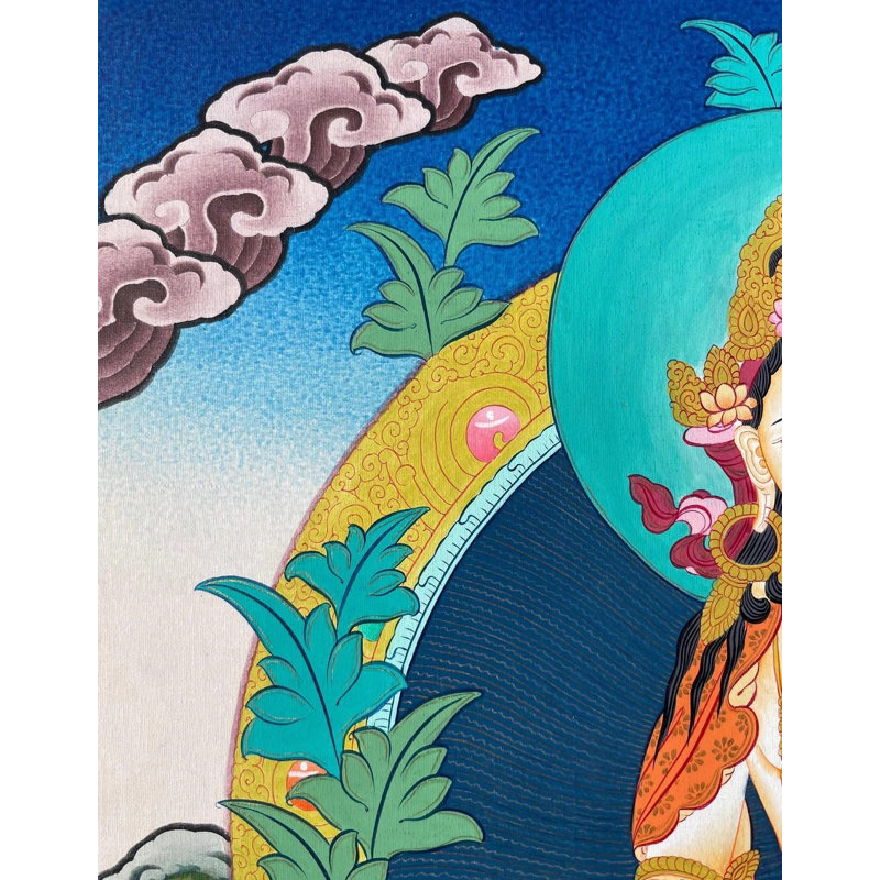 Blanc Tara Thangka (Thangka sans brocart) | Or 24 carats et acrylique sur toile