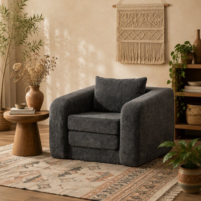 Canapé-lit simple pliable de 40 po avec accoudoirs et dossier, canapé-lit en désossage convertible en chenille avec coussin pour le salon de la chambre à coucher, gris