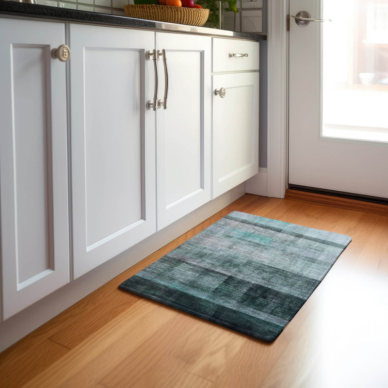 Premium Machine Washable Cerrito AMF568 Teal 1'8" x 2'6" Rug, Rectangle 1'8" x 2'6"