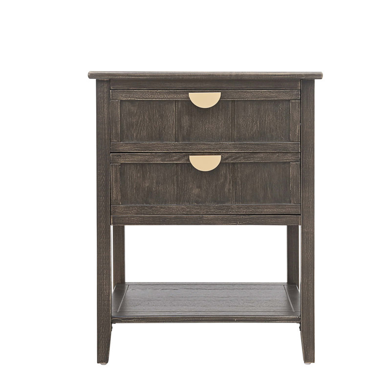 2 Drawer Nightstand,  Natural Rattan, Suitable for Bedroom, Olive