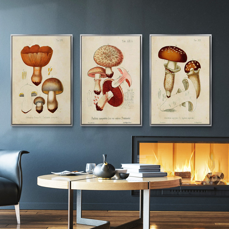 Mushroom Variétés I - ensemble de 3 reproductions sur toile, Argent, H 36 po x l 72 po
