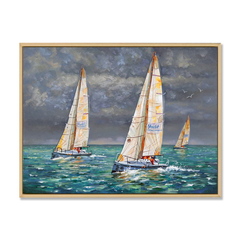 Regatta voiliers arrivant à la finition I - impression sur toile nautique et côtière, H 12 po x l 20 po