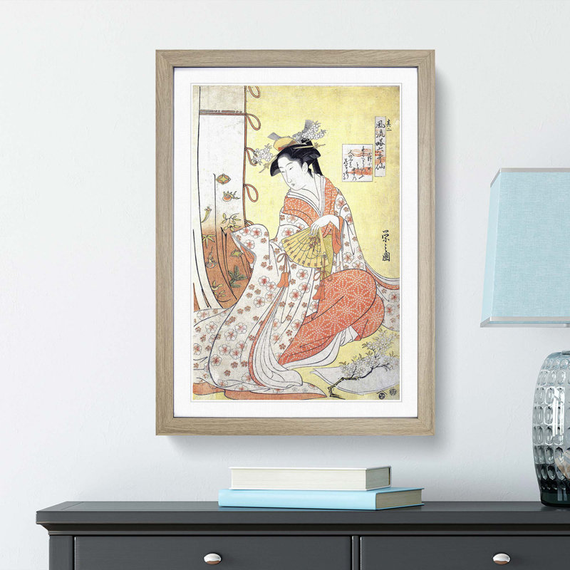 Ono No Komachi by Chobunsai Eishi - Picture Frame Painting Print, 65cm H x 48cm W x 2cm D, Oak Framed