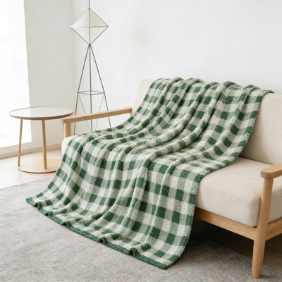 Reversible Checkered Throw Blanket, Super Soft Microfiber Knit Blanket For Couch And Bed, Cozy Warm Decorative Fluffy Reversible Plaid Throw