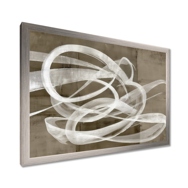 «White Grey Abstract Modern Brush Swirl», formes abstraites encadrées, art mural moderne sur toile blanche, H 16 po x l 32 po