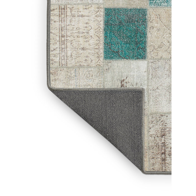 Tapis contemporain beige / turquoise, Rectangle 5 pi x 7 pi