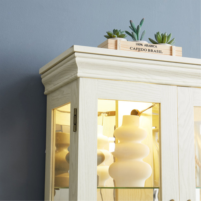 Lighted Glass Curio Display Cabinet,Display Cabinet,Glass Storage Cabinet Glass Wine Cabinet Wood Frame Toy Display For Living Room, Kitchen, Pantry Light Bulb Included