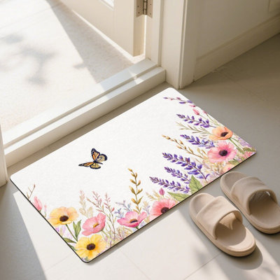 Watercolor Wildflowers Butterfly Doormat, 24 x 36, for Front Door
