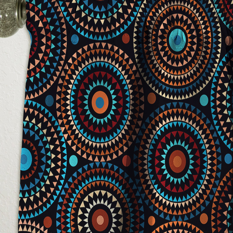 Ethnic Geometric Pattern - Geometric Bohemian & Eclectic Velvet Blackout Curtain Single Panel, 52" W x 95" L