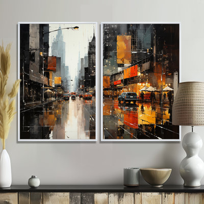 Cityscape Collage V - ensemble d'art mural sur toile jaune 2 pièces