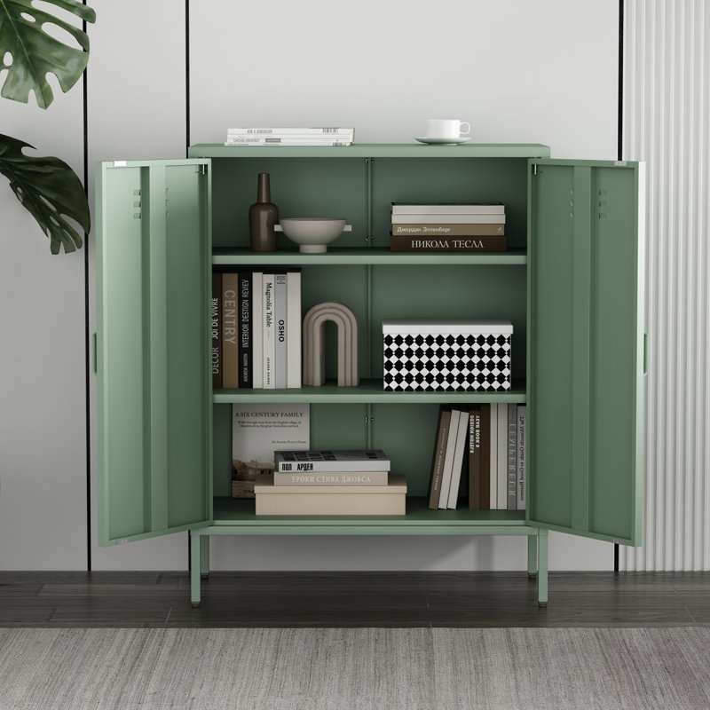 Armoire d'appoint en métal vert sauge 32 po Naomi, Vert sauge