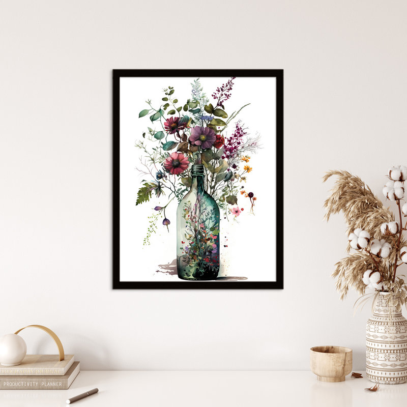 Elegant Floral Bouquet In Wine Bottle - Single Picture Frame Print