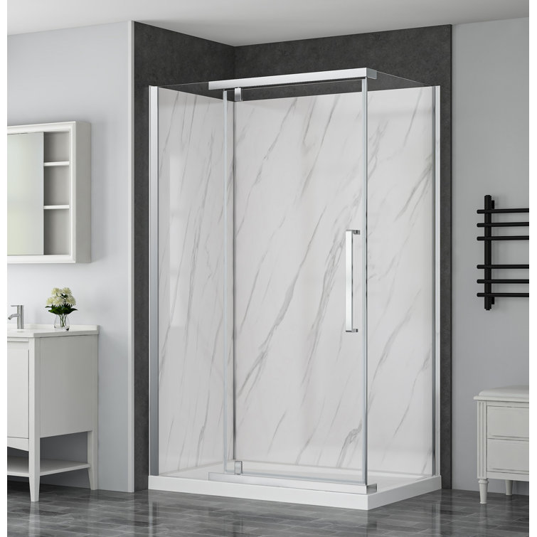 Vienna 48'' W 79'' H Semi-Frameless Rectangle Reversible Shower Kit