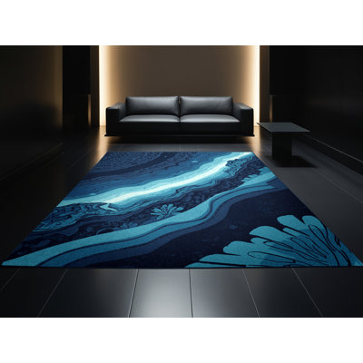 Tapis bleu moelleux doux à motif abstrait Alien