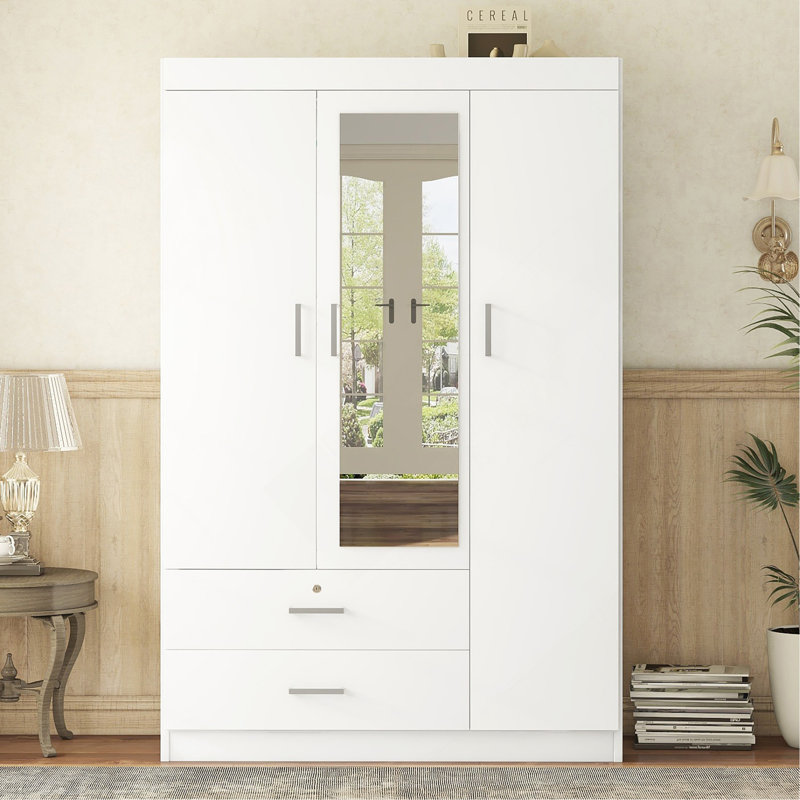 Armoire à miroir 3 portes avec tablettes, Blanc
