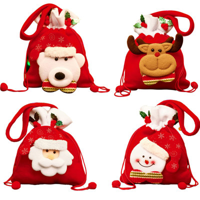 8-Pack Christmas Drawstring Gift Bags – Cute 3D Fabric Designs