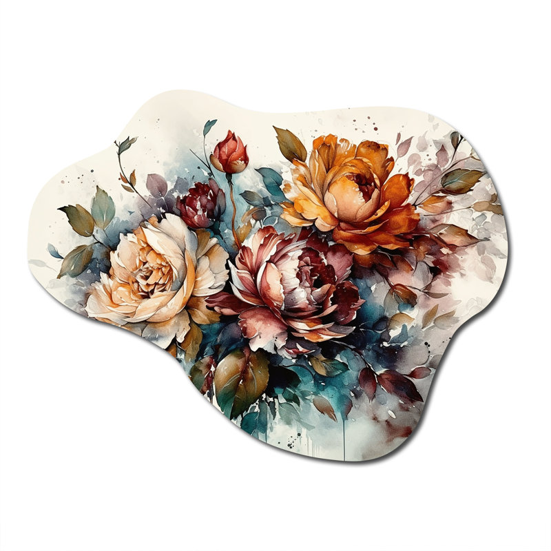 Blooming Vintage Flowers I - Cloud Floral, décoration murale sculpture en métal asymétrique, H 27 po x l 35 po