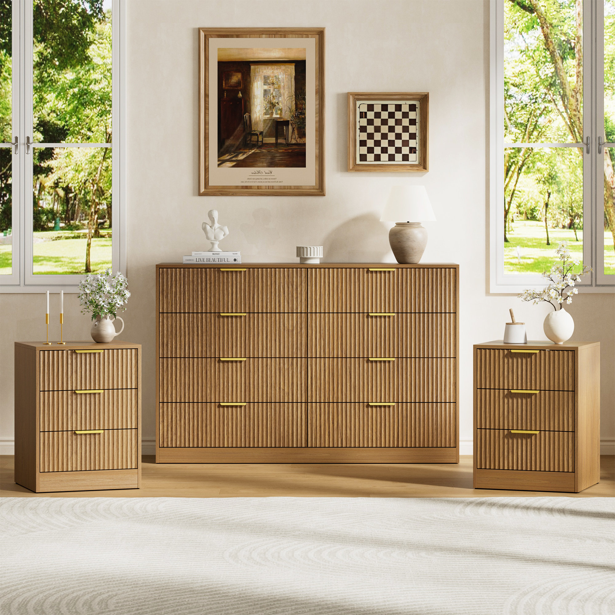 Latitude Run® 3-Piece 8-Drawer Dresser & 3-Drawer Nightstand Set & Reviews | Wayfair