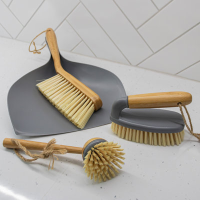 Bamboo Cleaning Essentials, Dustpan, Scrubbing Dish Brush