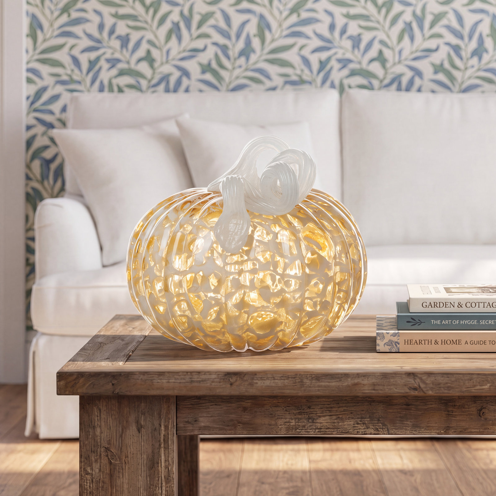 6"D Fall Round Glass Pumpkin, Gold