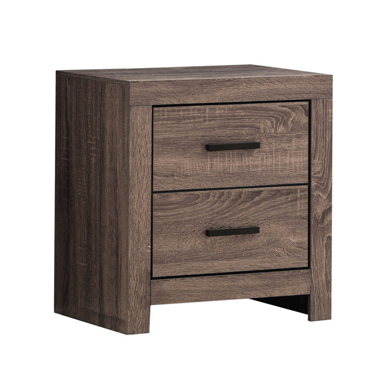 Table de chevet 2 tiroirs en chêne avec panneau de particules brun et plateau en bois d'ingénierie