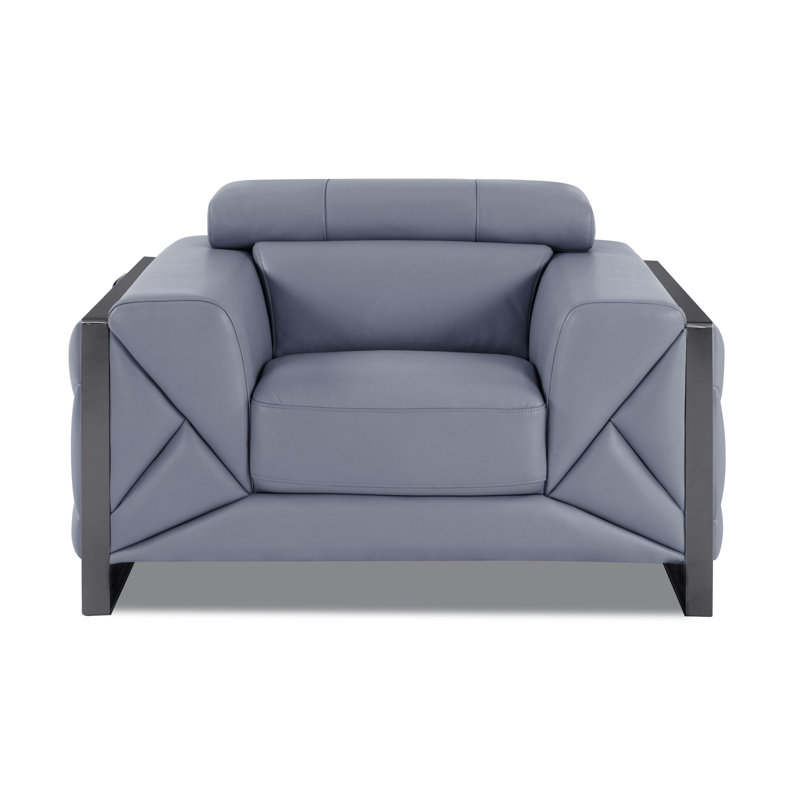 Light Blue Genuine Leather Chair with Adjustable Headrests, Light Blue