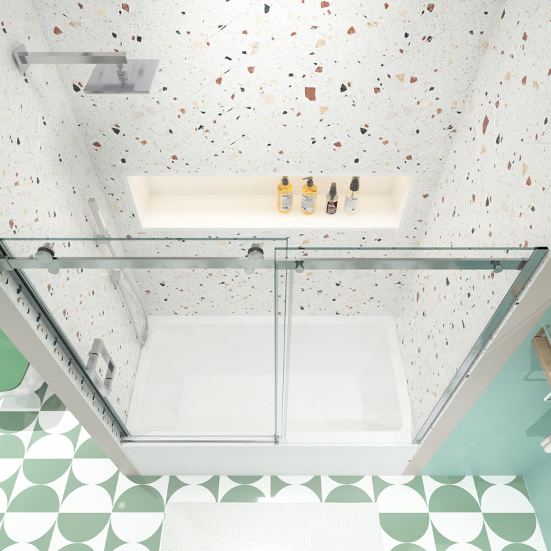 Cadre de porte de salle de bain coulissante - Verre trempé et lisse 5/16 po avec traitement Nano