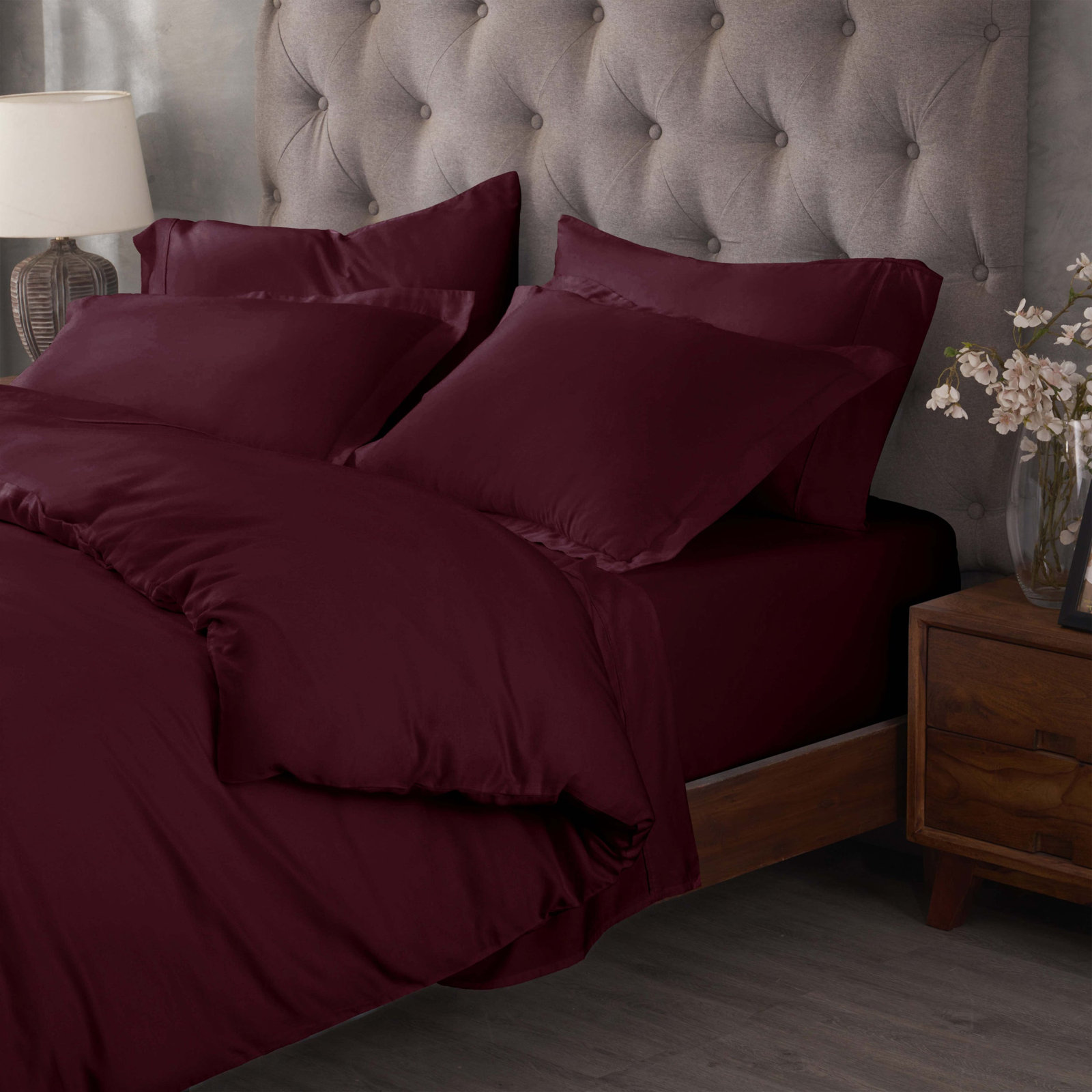 Lunete Egyptian Cotton Duvet Cover Set, Plum, Twin Duvet cover + 1 Pillow Sham