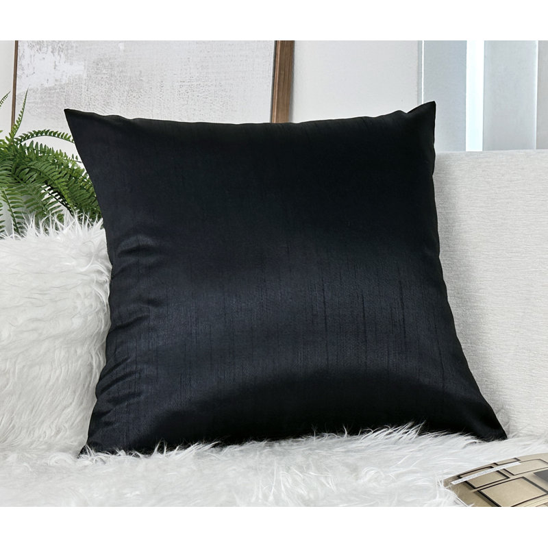 Taies d'oreiller carrées en fausse soie, 61 x 61 cm, noires (lot de 2), Noir