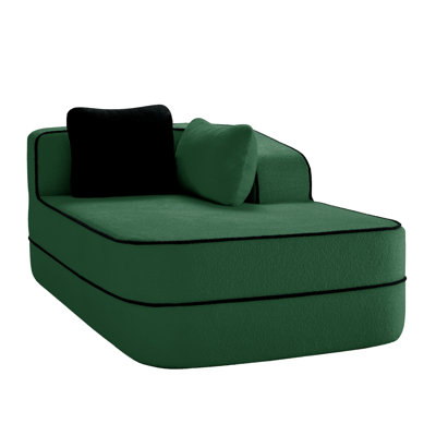 Right Chaise Sofa W/Pillows Teddy Fabric -Green