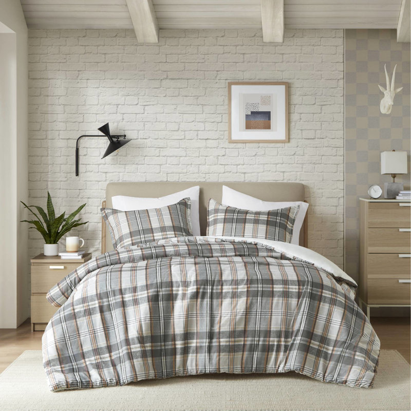 Housse de couette pour lit double / grand 3 pièces en microfibre avec un motif à carreaux rétro