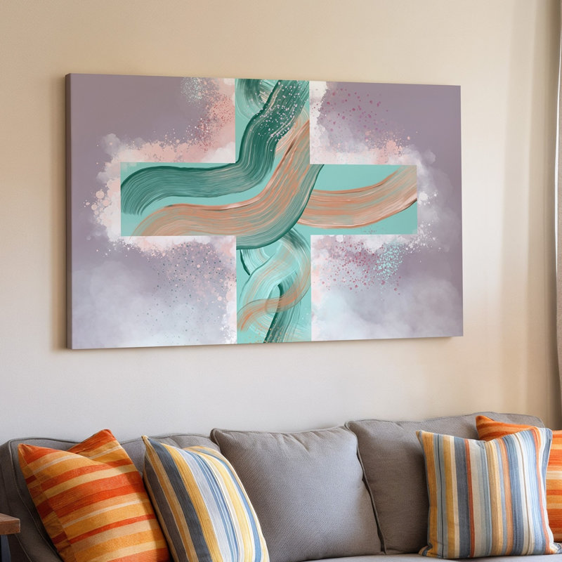 Toile, création d'une œuvre d'art numérique abstraite mettant en vedette une croix stylisée au mur, H 11 po x l 14 po